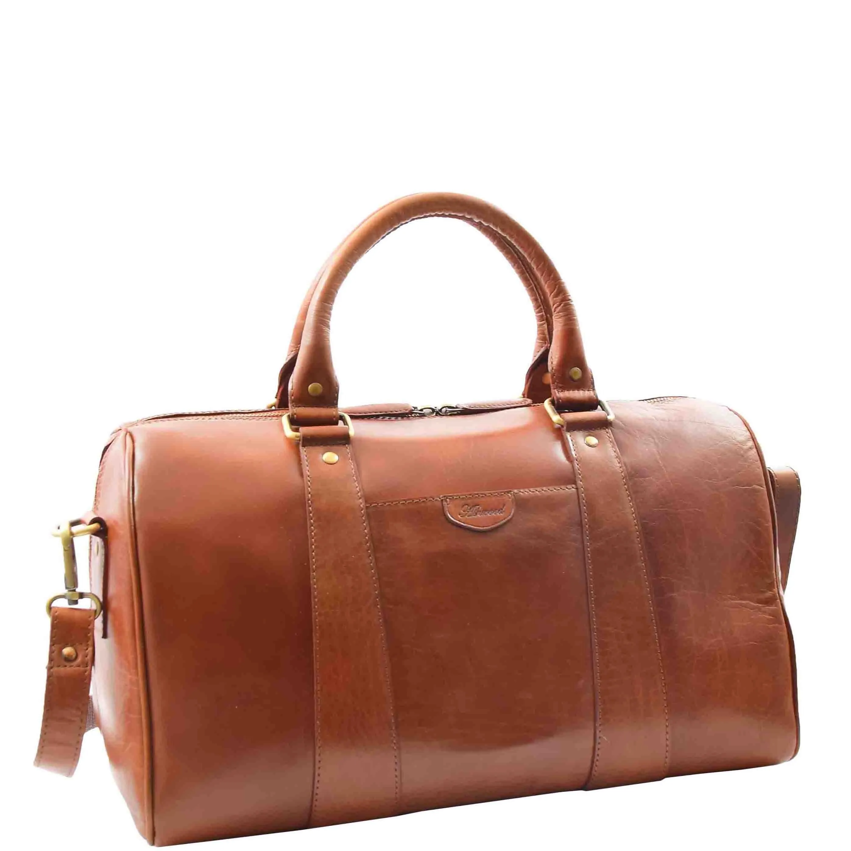 DR556 Real Leather Two Tone Classic Weekend Bag Cognac