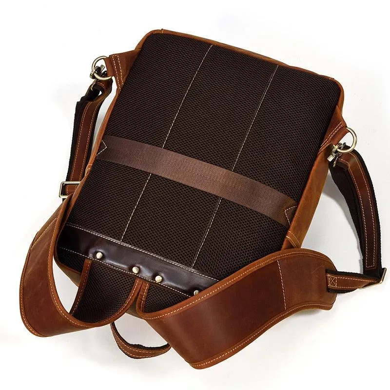 Genuine Leather Backpack Mens Travel Bag 15 Inch Laptop