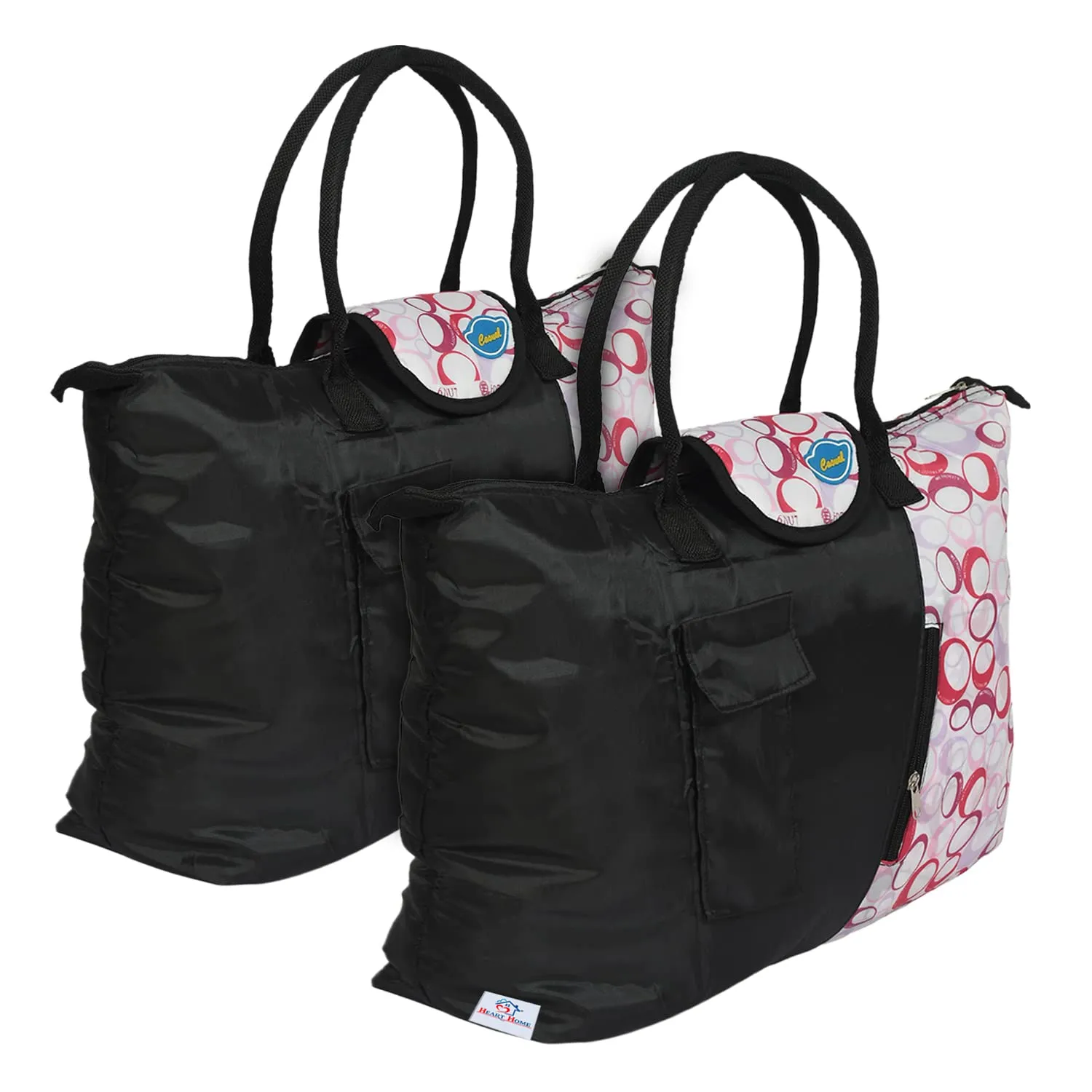 Heart Home Parachute Circle Print Shoulder Bag/Shopping Bag for Home & Travling with Handle Pack of 2 (Black) 54HH4191.