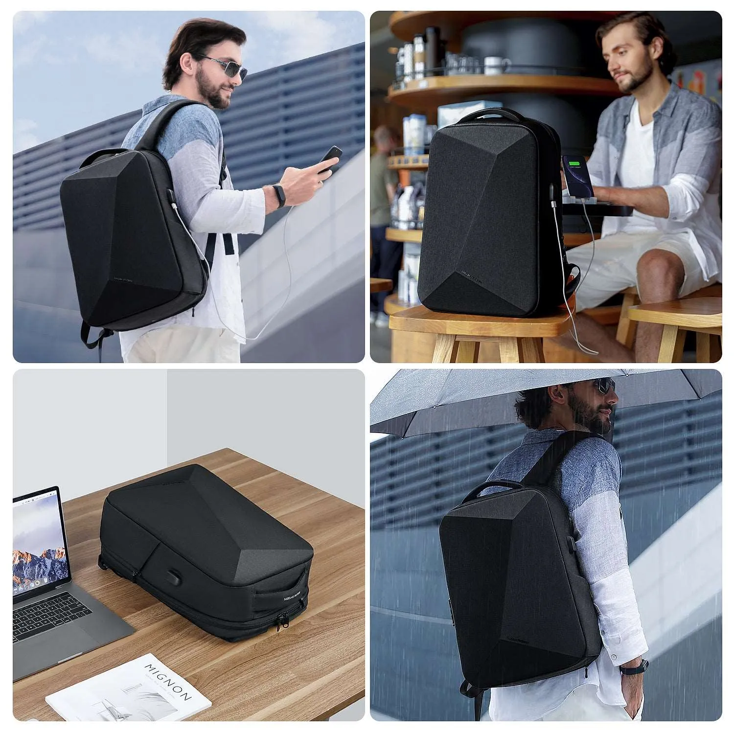 Protector I: Diamond-cut Design Hard shell Waterproof Anti-scratch Multifunctional Laptop Backpack